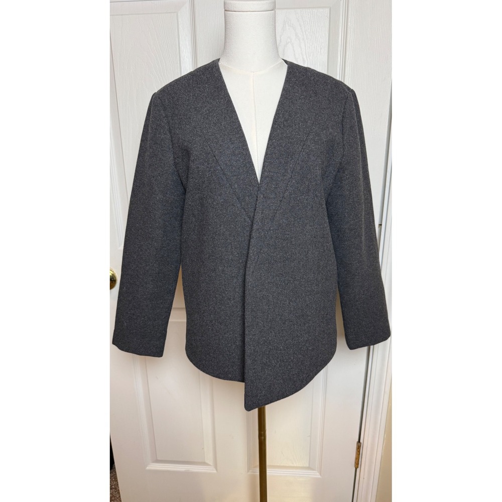 Kate Spade Saturday Womens LG Charcoal Gray‎ Wool Blend Collarless Blazer Jacket